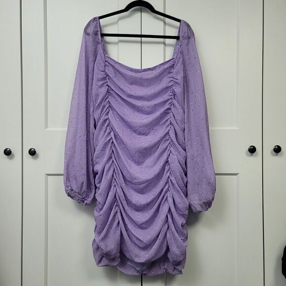 Boohoo long sleeve ruched front chiffon mini dress, size 18 - Picture 5 of 13